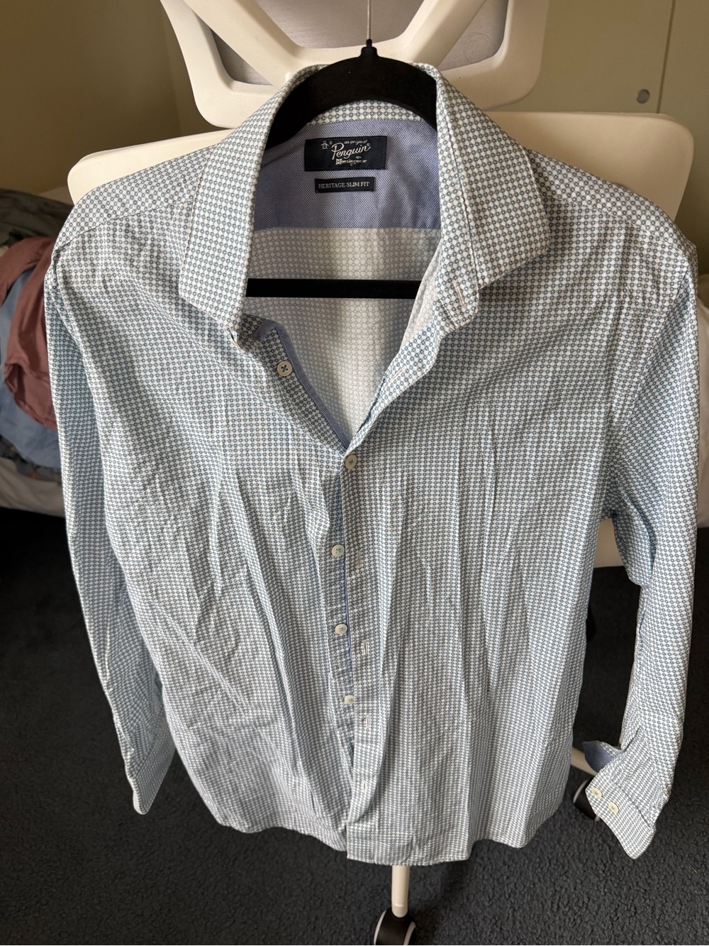 Original Penguin Men's Blue Micro-Check Dress Shirt
